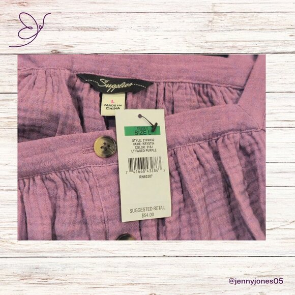Purple Square Neck Button Front Crinkle Gauze Top-Size Large-NWT - Picture 5 of 7